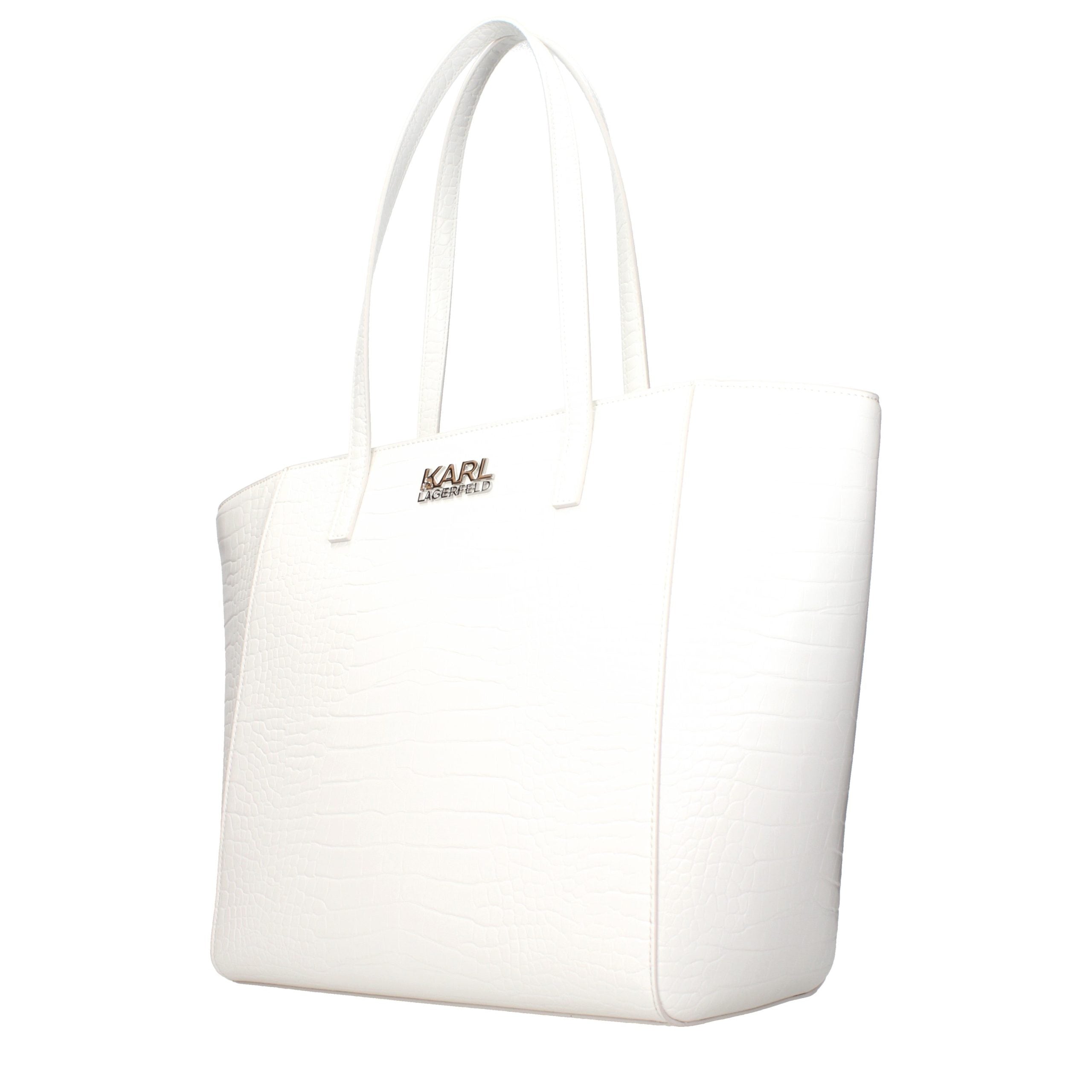 Discover the Karl Lagerfeld White Polyethylene Shoulder Bag, a luxurious statement piece crafted from pristine polyurethane, embodying elegance and sophistication for the discerning individual.