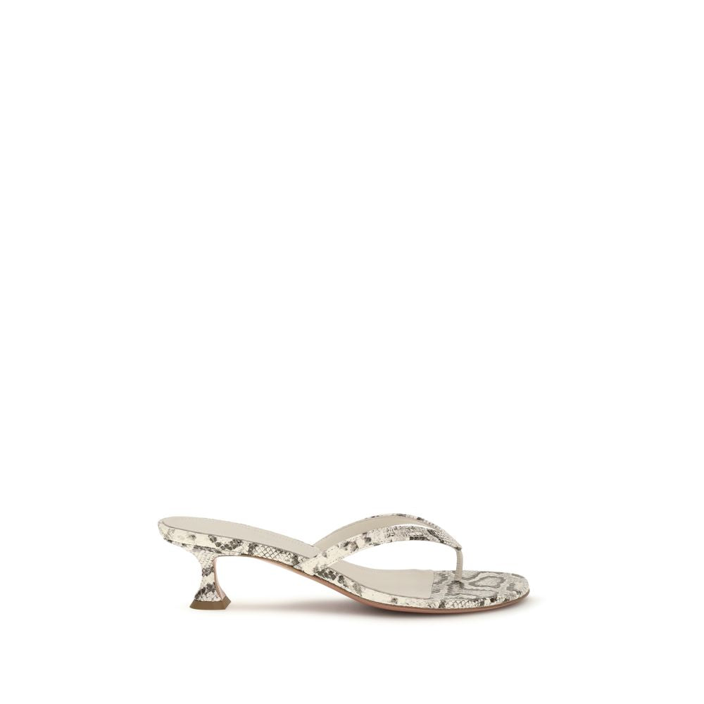 Amina Muaddi Gray Calf Leather Flat Sandals - Luxury Redefined