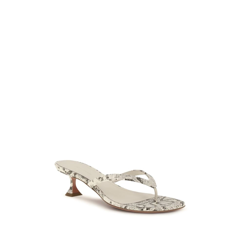 Amina Muaddi Gray Calf Leather Flat Sandals - Luxury Redefined