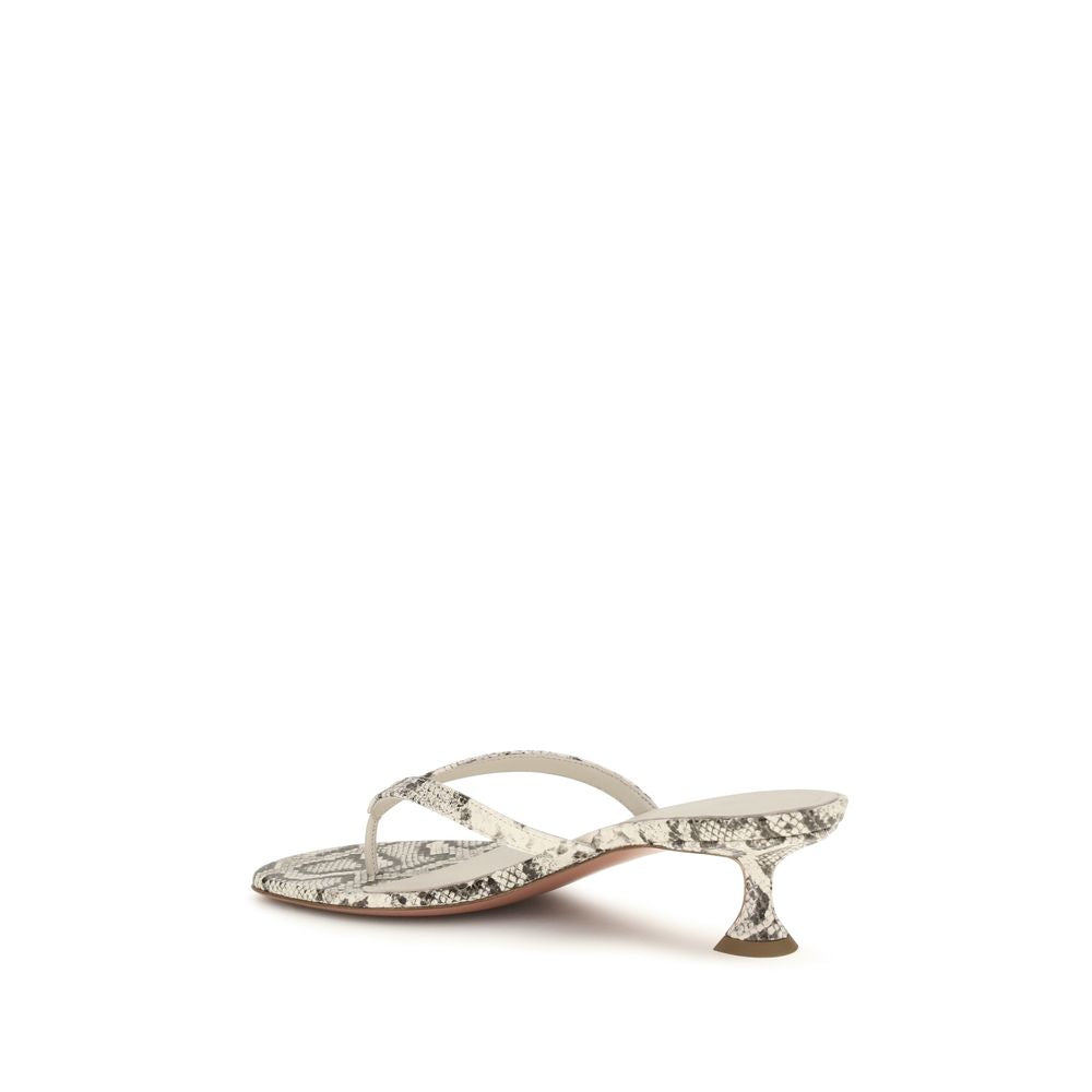 Amina Muaddi Gray Calf Leather Flat Sandals - Luxury Redefined