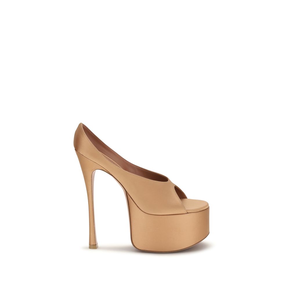 Amina Muaddi Beige Silk Platform Pumps - Elevate Your Elegance