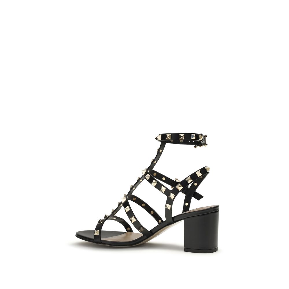 Valentino Garavani Black Calf Leather Bos Taurus Stiletto Heel Sandals