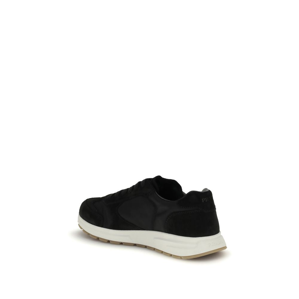 Elevate your style with Prada Black Recycled Polyamide Athletic Sneakers, where sustainable luxury meets innovative craftsmanship for the discerning individual.