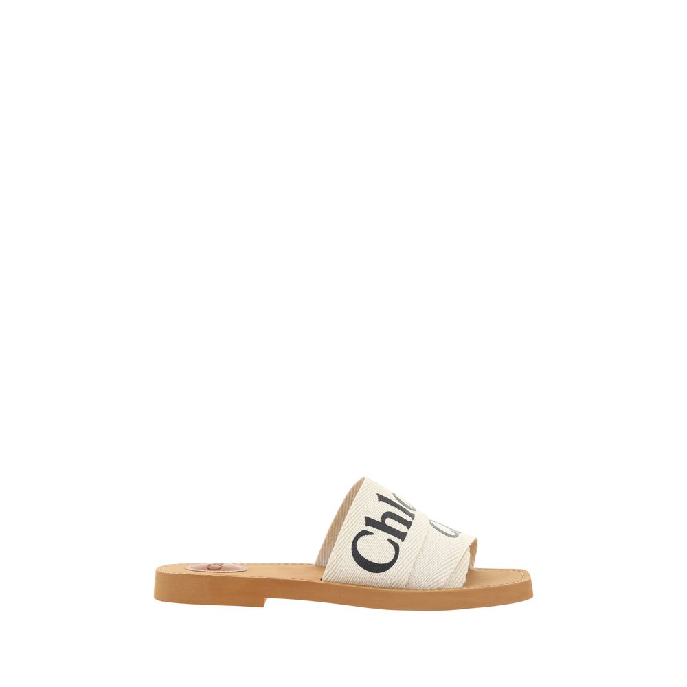 Chloé White Linen Flat Sandals - Exquisite Luxury Footwear