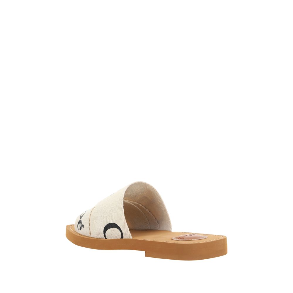 Chloé White Linen Flat Sandals - Exquisite Luxury Footwear