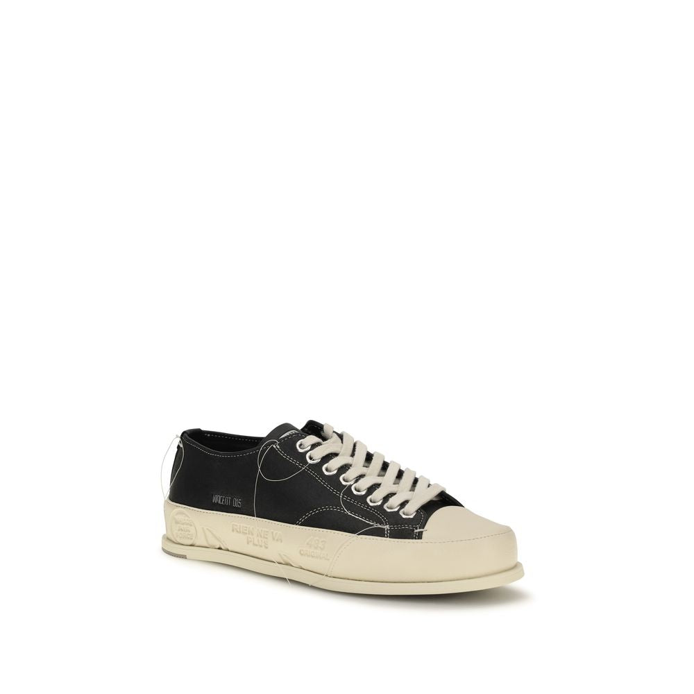 Discover the exquisite Premiata Black Calf Leather Bos Taurus Low Top Sneakers, where artisanal craftsmanship meets modern elegance, perfect for the discerning individual.