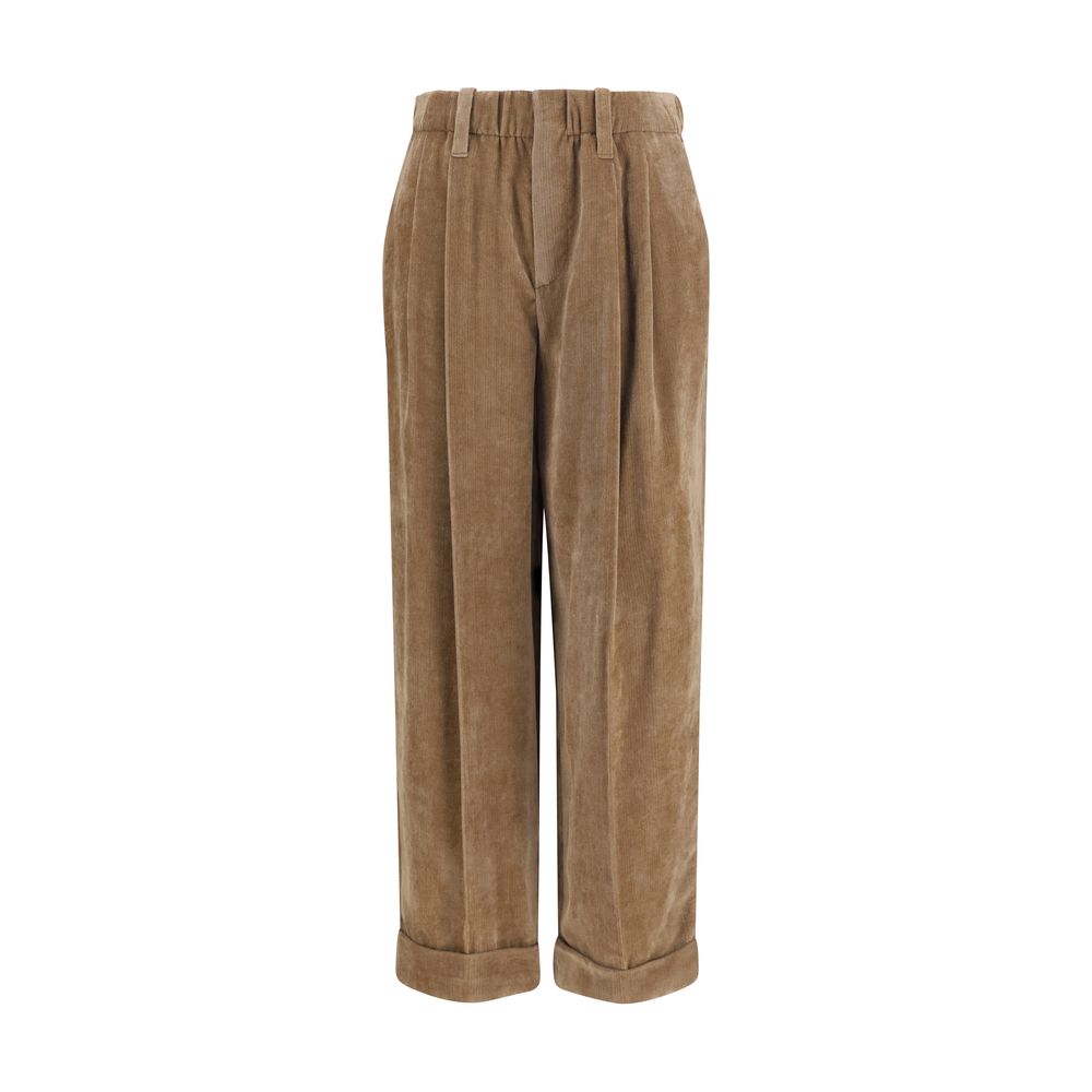 Brunello Cucinelli Luxe Brown Viscose Casual Pants for Elegance