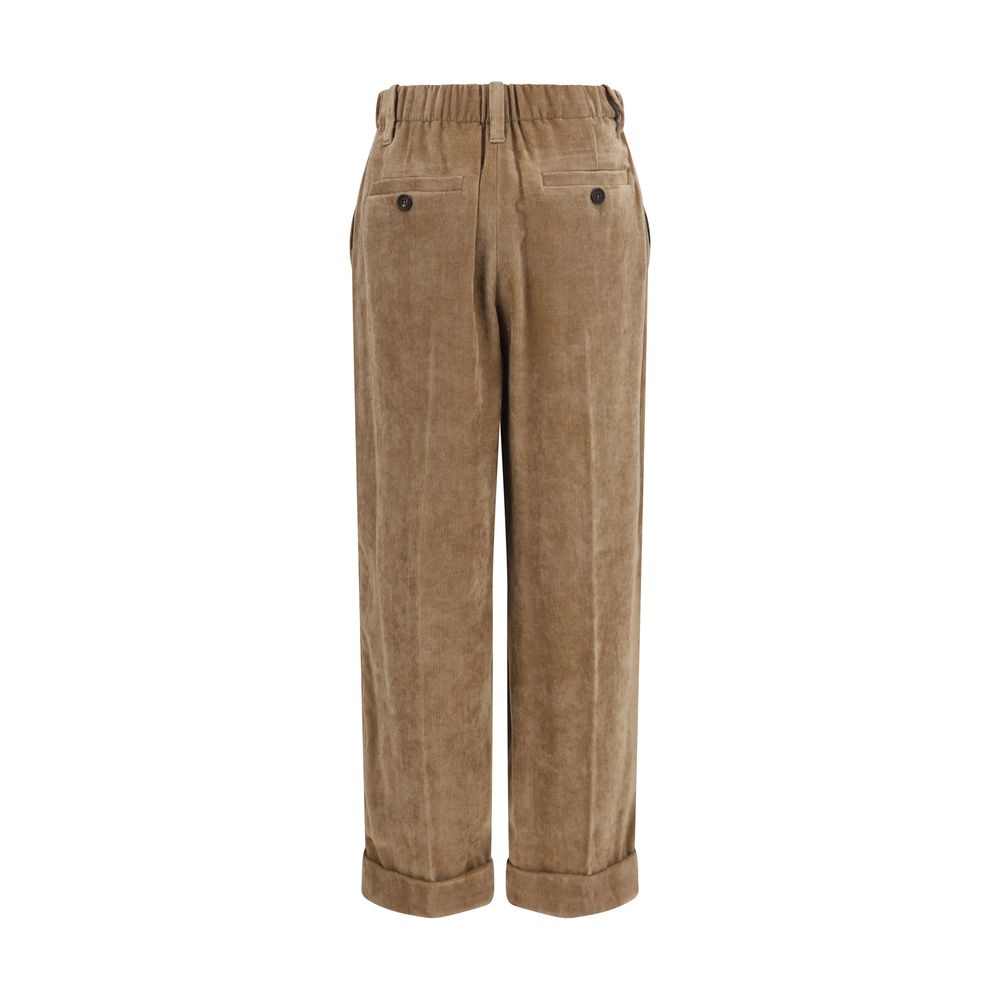 Brunello Cucinelli Luxe Brown Viscose Casual Pants for Elegance