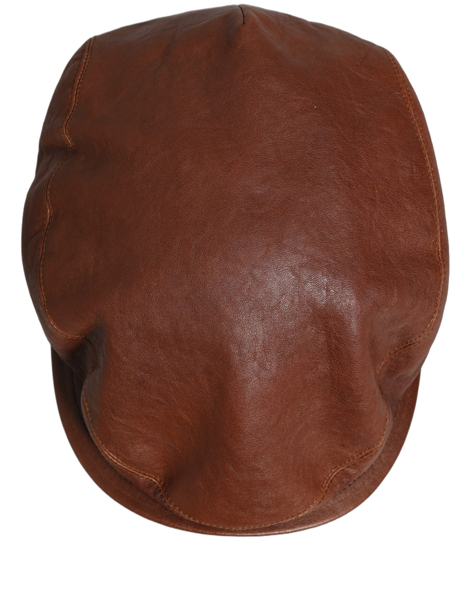 Dolce & Gabbana Brown Lamb Leather Newsboy Cap Couture
