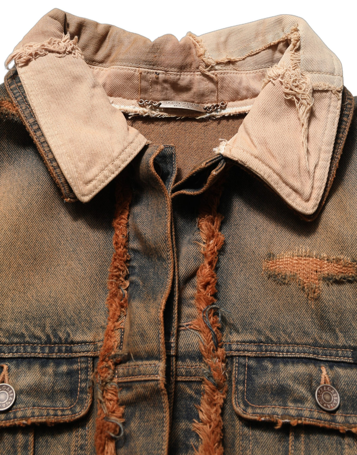 Elevate your style with the Dolce & Gabbana Multicolor Raw Cut Panelled Denim Men Jacket, a masterpiece of Italian craftsmanship that embodies luxury and sophistication.