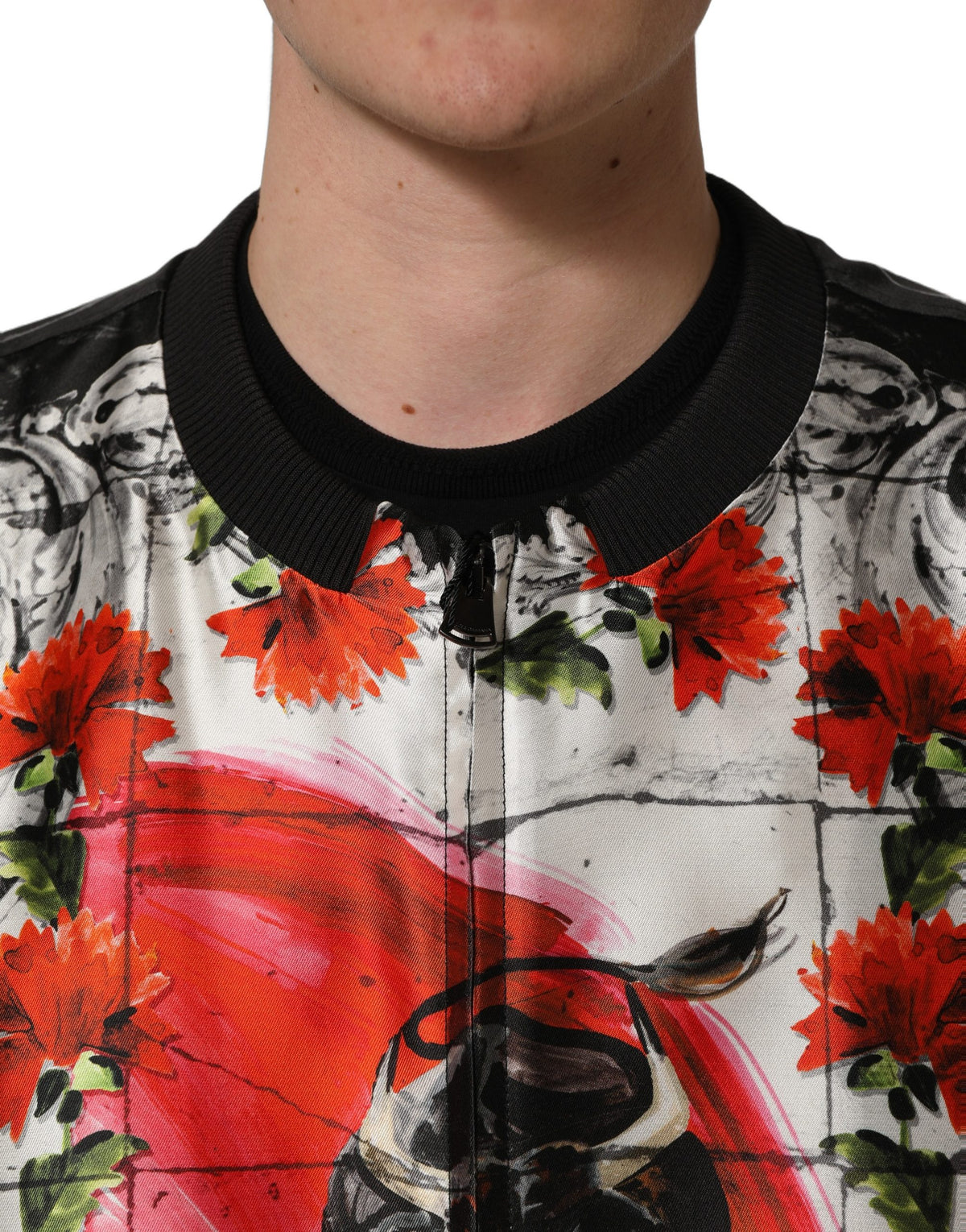 Elevate your style with the Dolce & Gabbana Multicolor Majolica Bull Print Bomber Jacket, a masterpiece of silk craftsmanship that embodies luxury and sophistication.