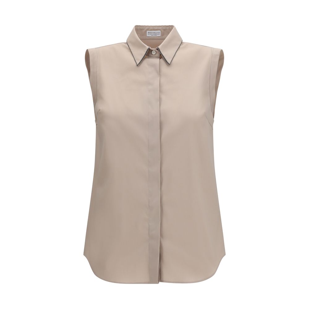 Elevate your wardrobe with the Brunello Cucinelli Beige Cotton Shirt, a luxurious blend of cotton and polyamide, embodying timeless elegance and refined sophistication.