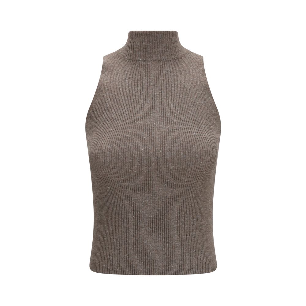 Brunello Cucinelli Brown Cashmere Sleeveless Sweater - Exquisite Elegance