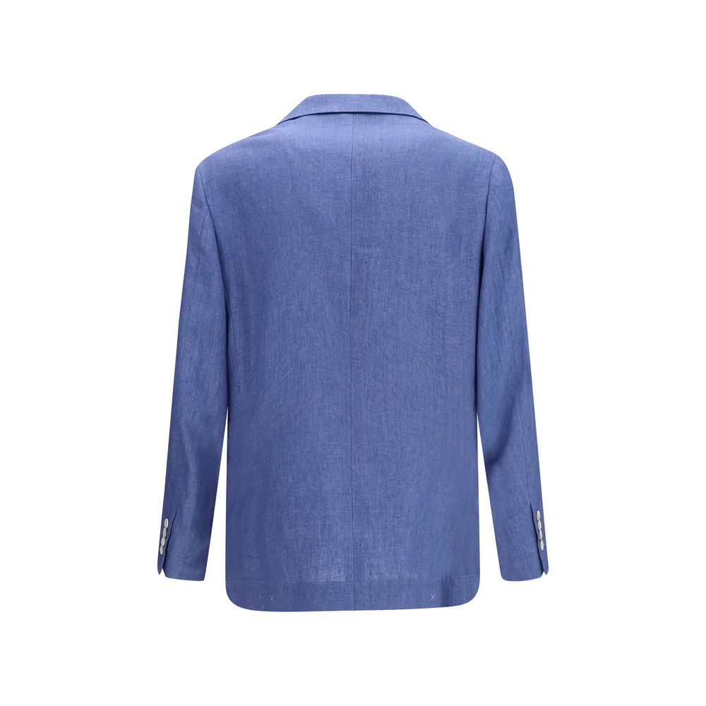 Experience the allure of the Brunello Cucinelli Blue Linen Full-Length Jacket, a masterpiece of Italian craftsmanship that redefines summer elegance with its luxurious linen composition.