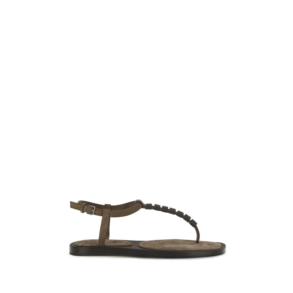 Brunello Cucinelli Brown Calf Leather Sandals, Artisanal Elegance