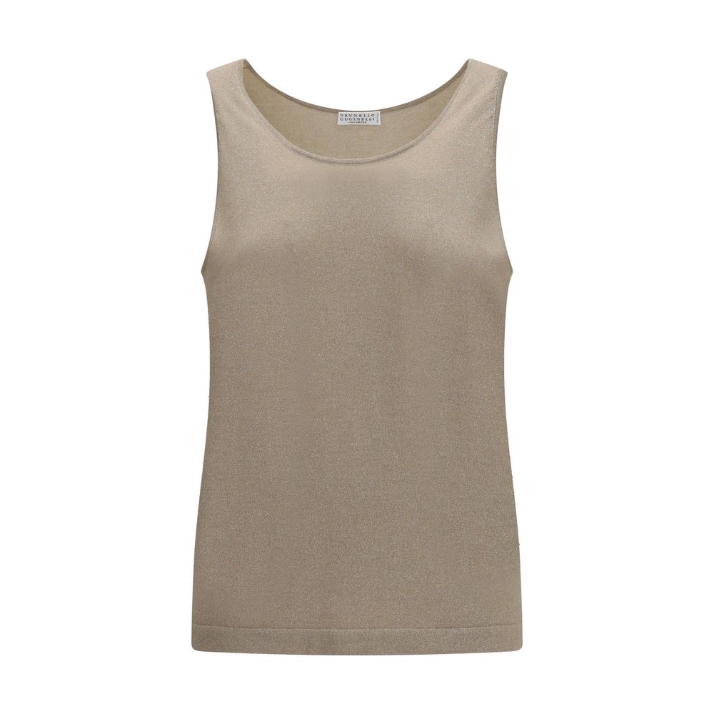 Brunello Cucinelli Beige Cashmere Sleeveles T-Shirt