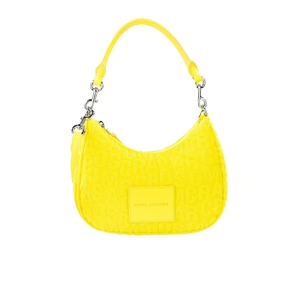 Indulge in the exquisite allure of the Marc Jacobs Monogram Terry Fabric Golden Kiwi Hobo Shoulder Bag, where luxurious craftsmanship meets vibrant elegance, perfect for any sophisticated occasion.