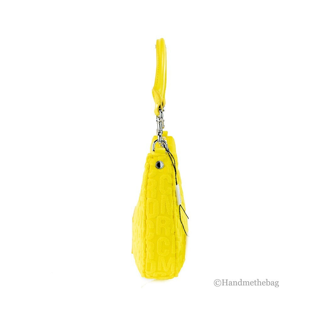 Indulge in the elegance of the Marc Jacobs Monogram Terry Fabric Golden Kiwi Hobo Shoulder Bag, where luxurious craftsmanship meets vibrant style for the discerning individual.