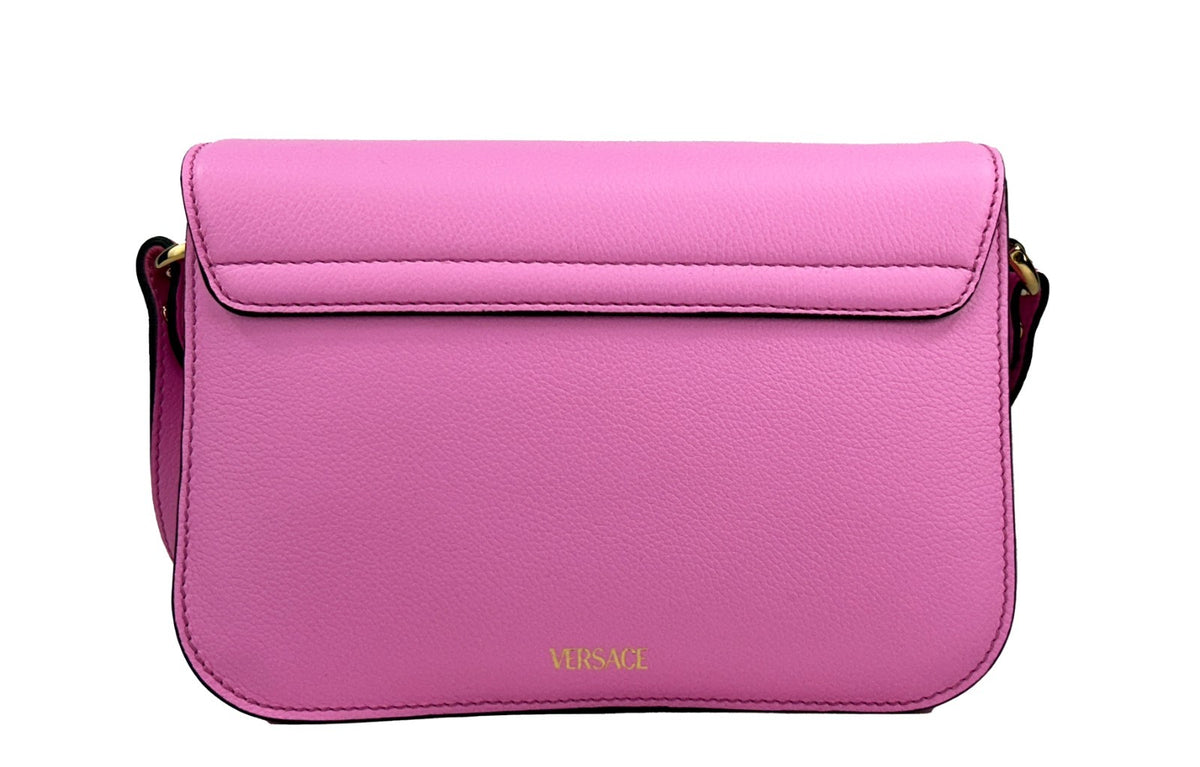 Elevate your style with the Versace La Medusa Pink Leather Shoulder Crossbody Bag, a luxurious blend of exquisite craftsmanship and timeless elegance, perfect for any occasion.