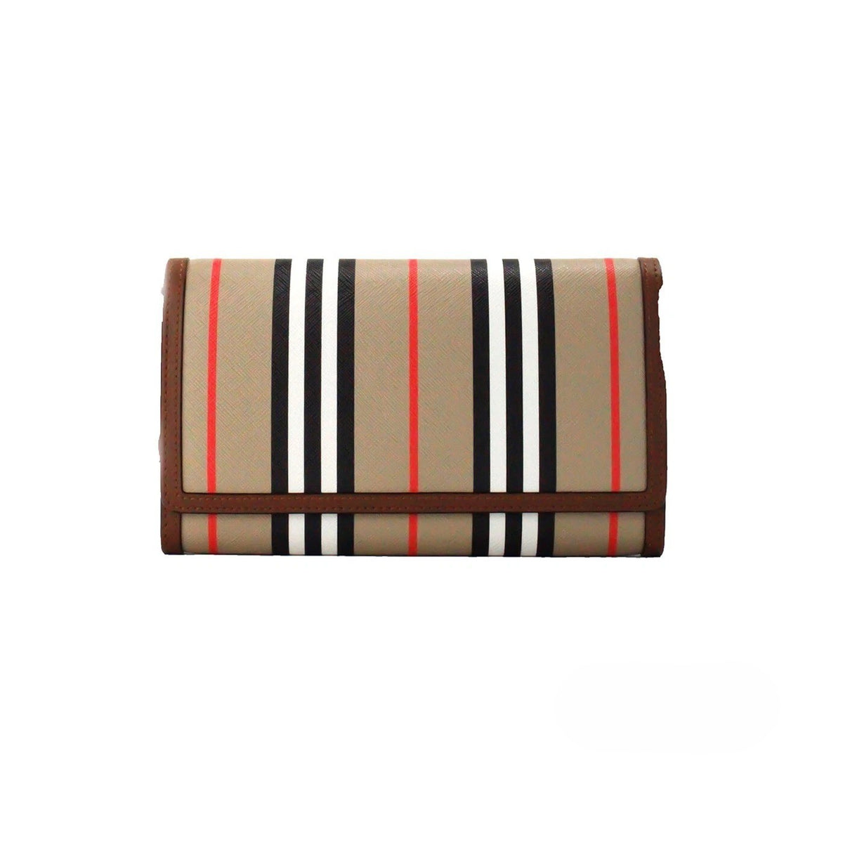 Indulge in the exquisite Burberry Hannah Icon Stripe Archive Tan E-Canvas Leather Wallet Crossbody Bag, a harmonious blend of luxury and practicality, crafted for the discerning individual.