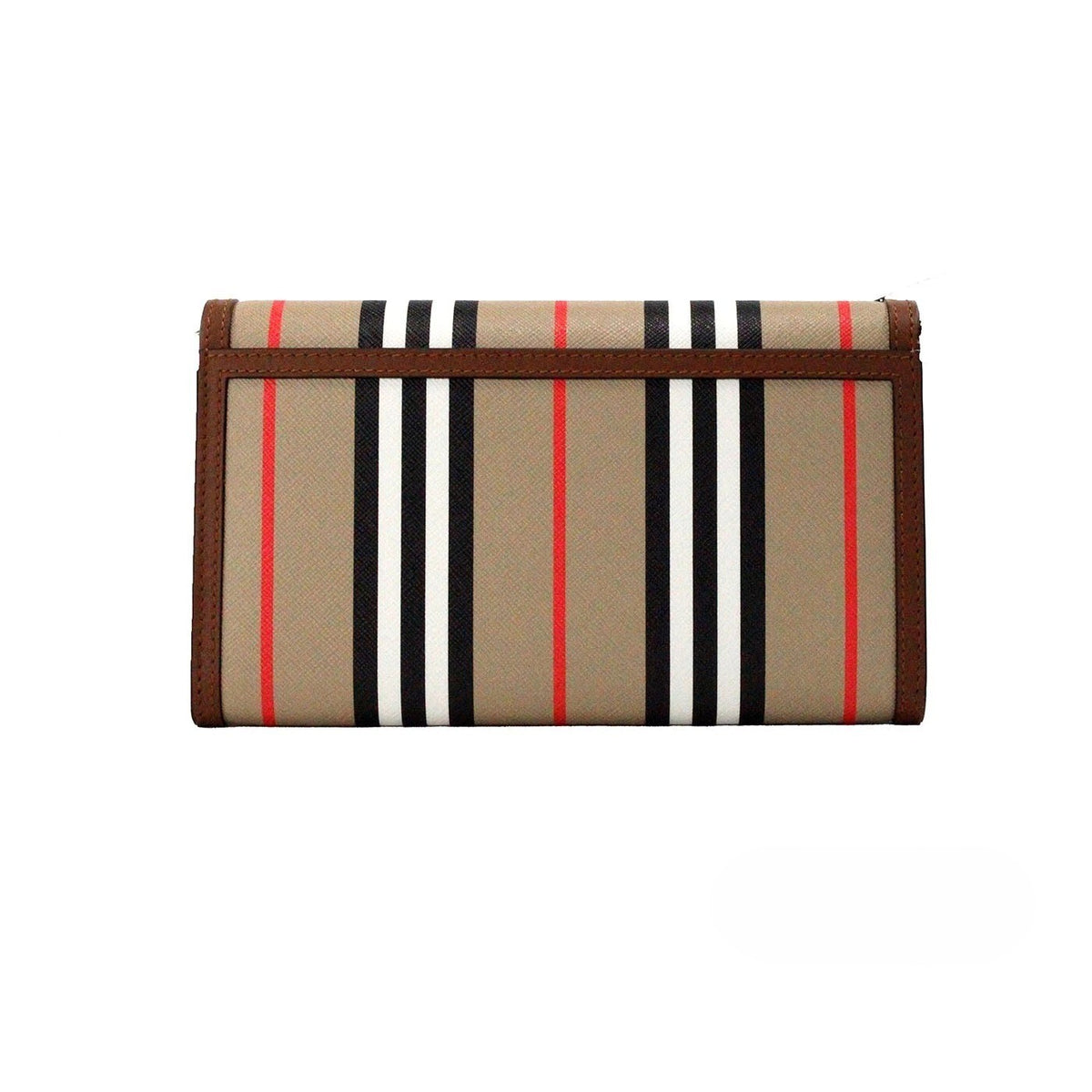 Elevate your style with the Burberry Hannah Icon Stripe Archive Tan E-Canvas Leather Wallet Crossbody Bag, a masterpiece of luxury and sophistication crafted for the discerning individual.