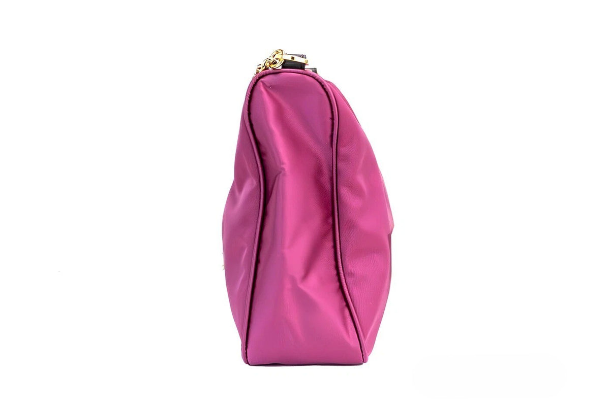 Elevate your style with the Versace Small Dahlia Crossbody Purse, crafted from premium nylon and leather, embodying luxury and sophistication for the discerning individual.