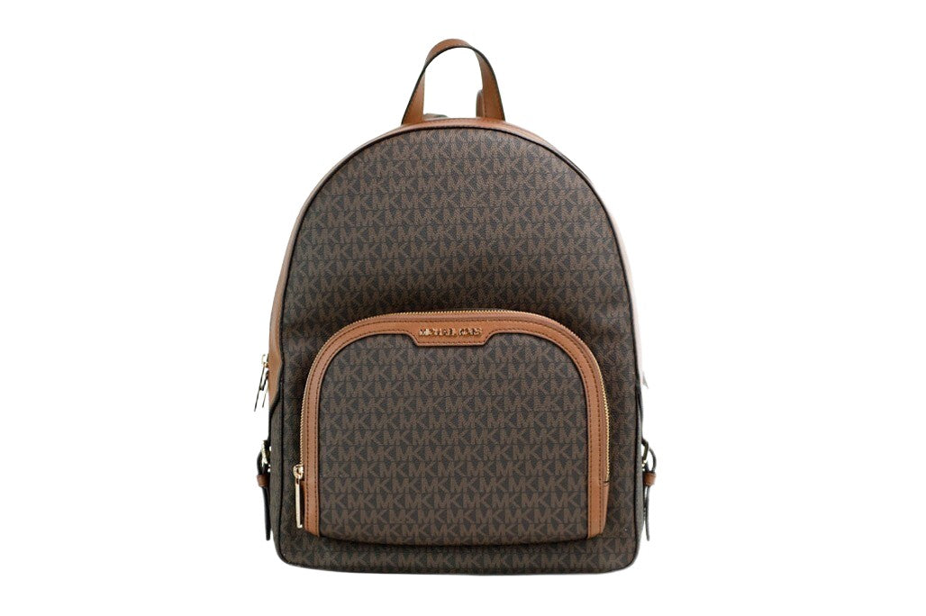 Elevate your style with the Michael Kors Jaycee Large Brown Signature PVC Shoulder Backpack, a blend of sophistication and practicality for the discerning individual.
