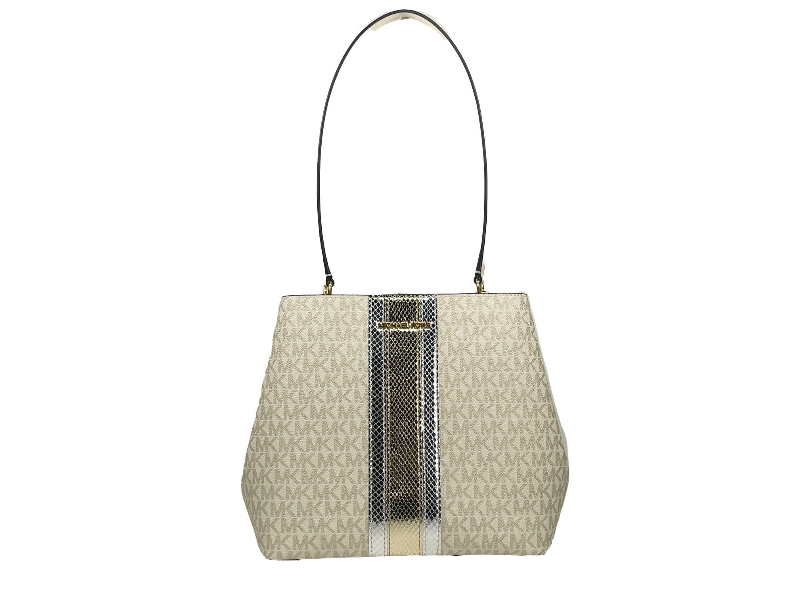 Discover the Michael Kors Medium Pratt Bucket Shoulder Bag, a blend of premium leather and PVC, embodying timeless elegance and sophistication for discerning individuals.