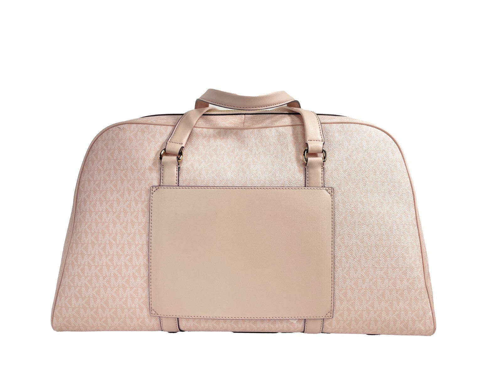 Elevate your travel experience with the Michael Kors Travel Extra Large Weekender Bag, crafted from premium PVC in a timeless powder blush hue, embodying sophistication and luxury.