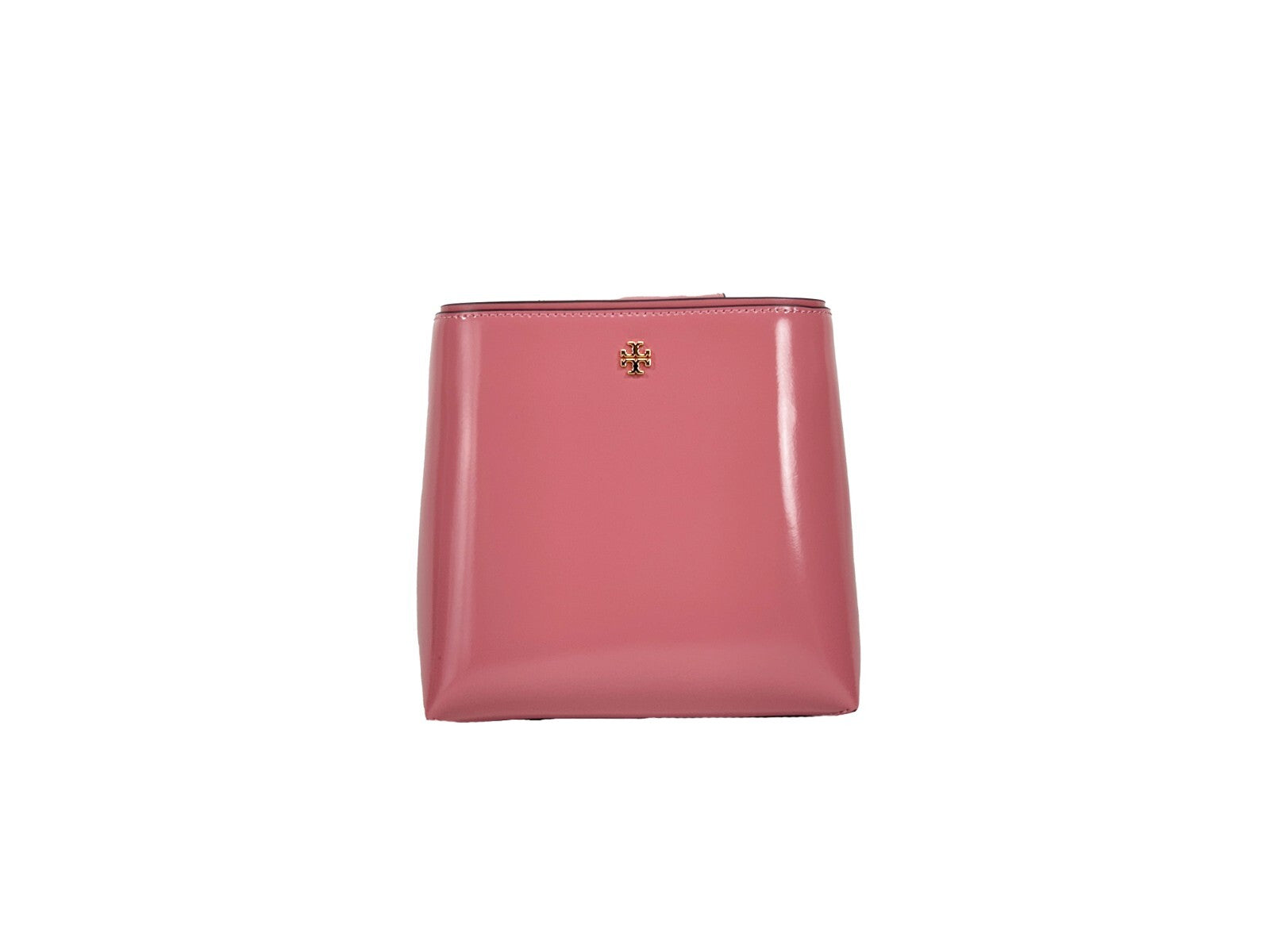 Elevate your style with the Tory Burch Patent Emerson Small Bucket Bag, a masterpiece in charming pink patent leather, merging elegance with practicality for the discerning individual.