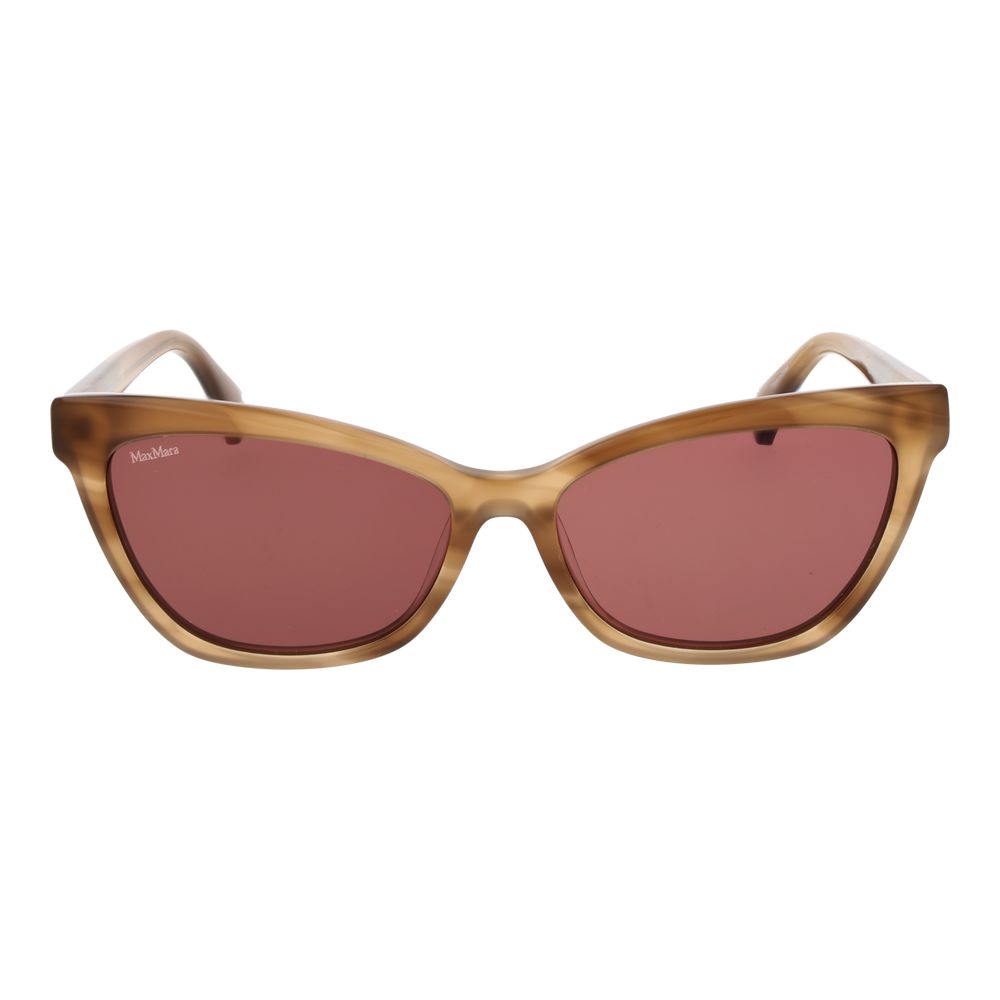 Indulge in the exquisite Max Mara Brown Acetate Sunglasses, where timeless cat-eye elegance meets luxurious pink lenses, elevating your style with refined sophistication.