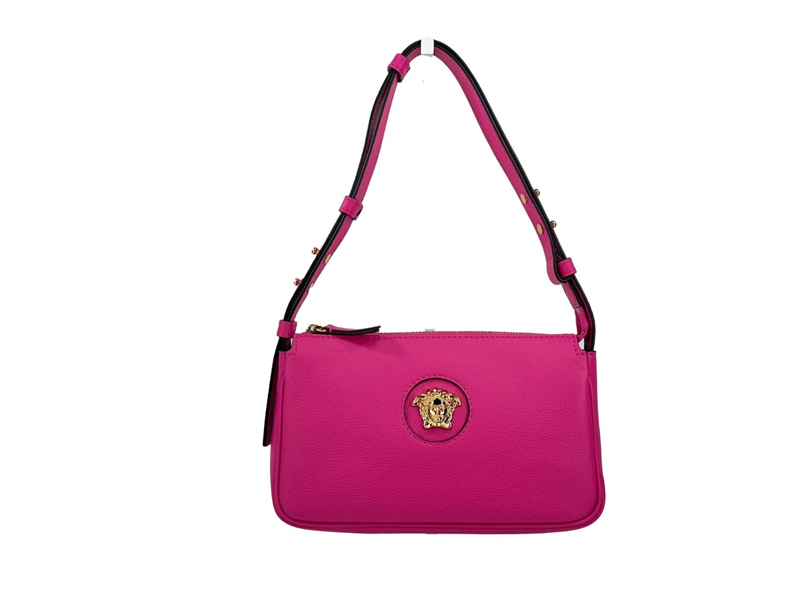 Indulge in the Versace La Medusa Vitello Shoulder Bag, a 2023 masterpiece of Vitello leather and gold-tone hardware, embodying timeless elegance and exquisite craftsmanship.