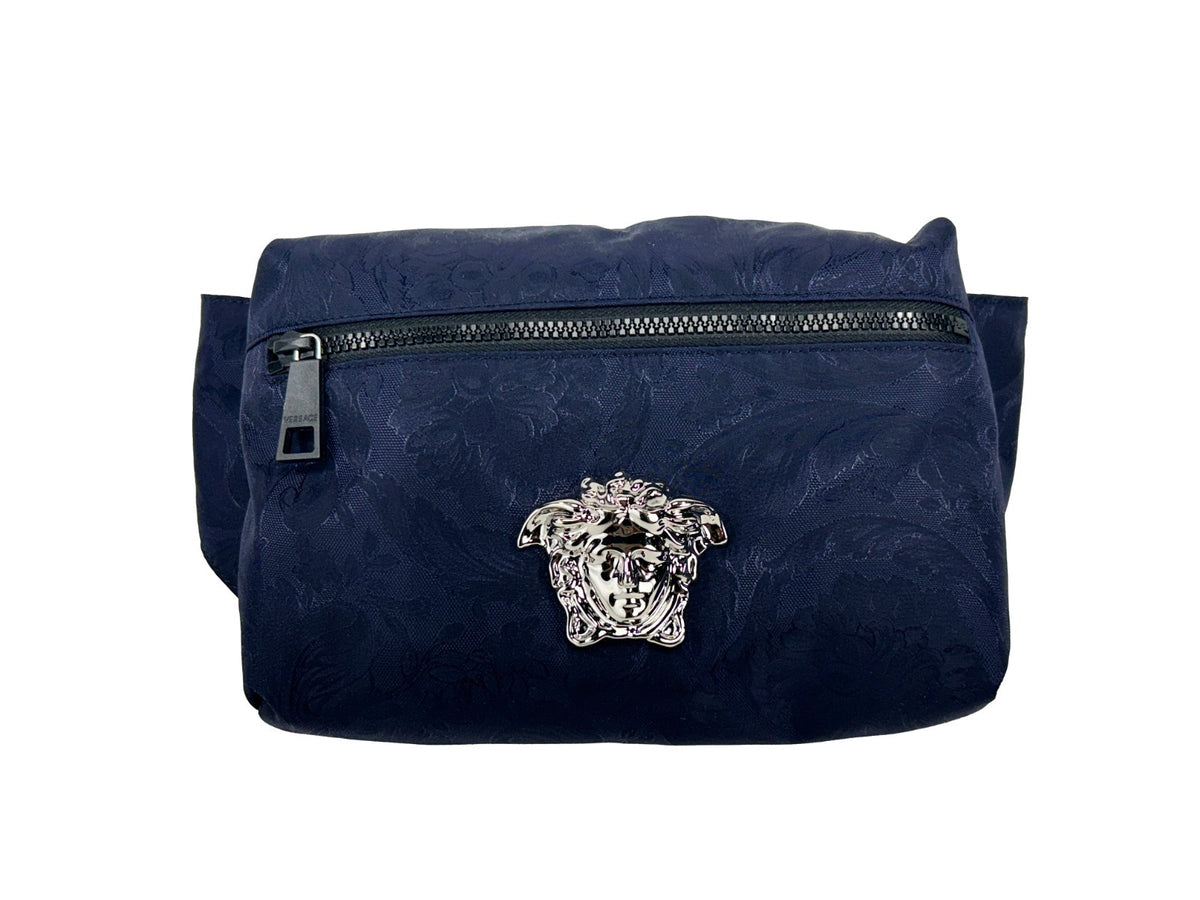 Discover the Versace Medusa Navy Nylon Belt Bag, a masterpiece of Italian craftsmanship that embodies luxury and sophistication for the discerning individual.