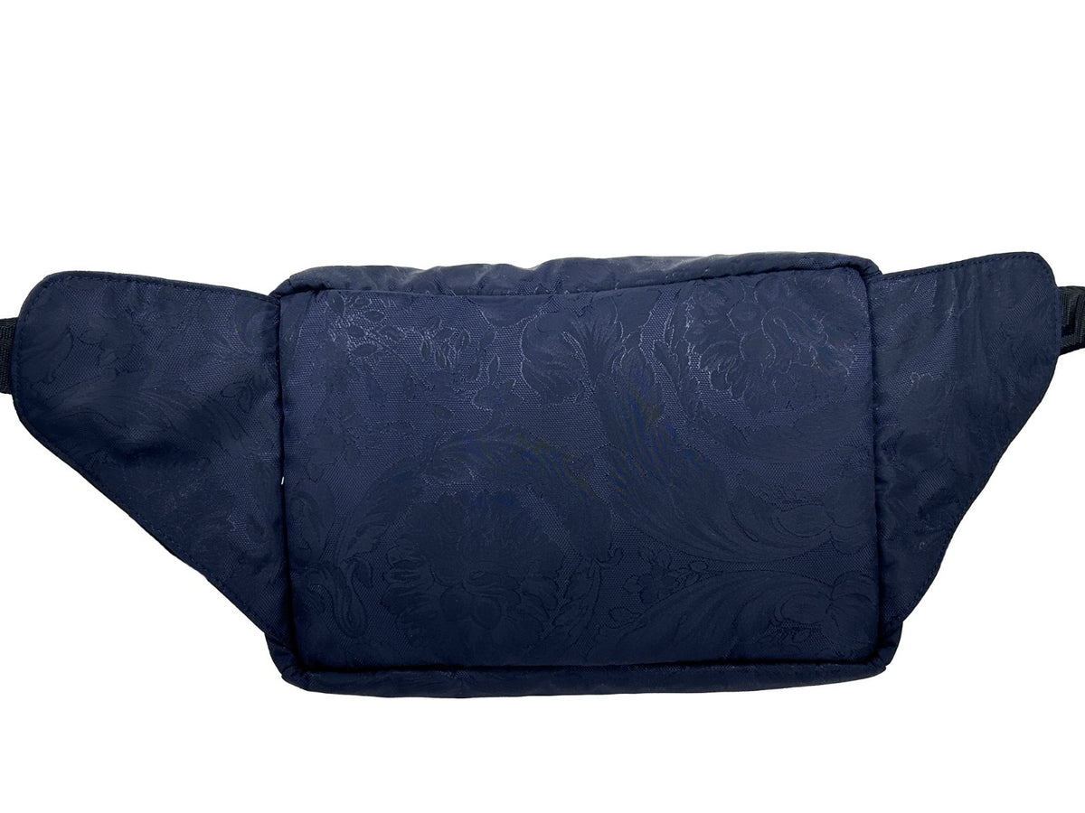 Elevate your style with the Versace Medusa Navy Nylon Belt Bag, a testament to exquisite Italian craftsmanship, blending luxury with practicality for the modern connoisseur.