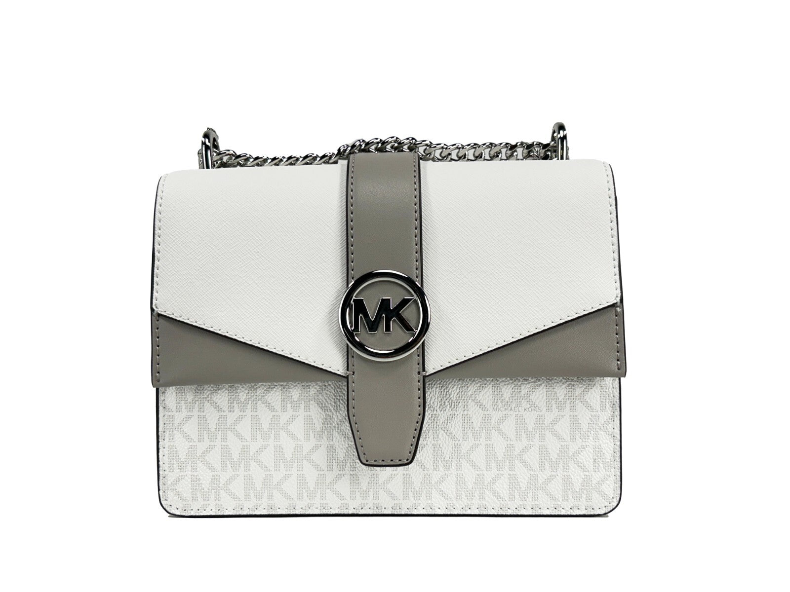 Experience the allure of the Michael Kors Greenwich Small Flap Shoulder Crossbody Bag, crafted from premium leather for timeless elegance and sophisticated style.