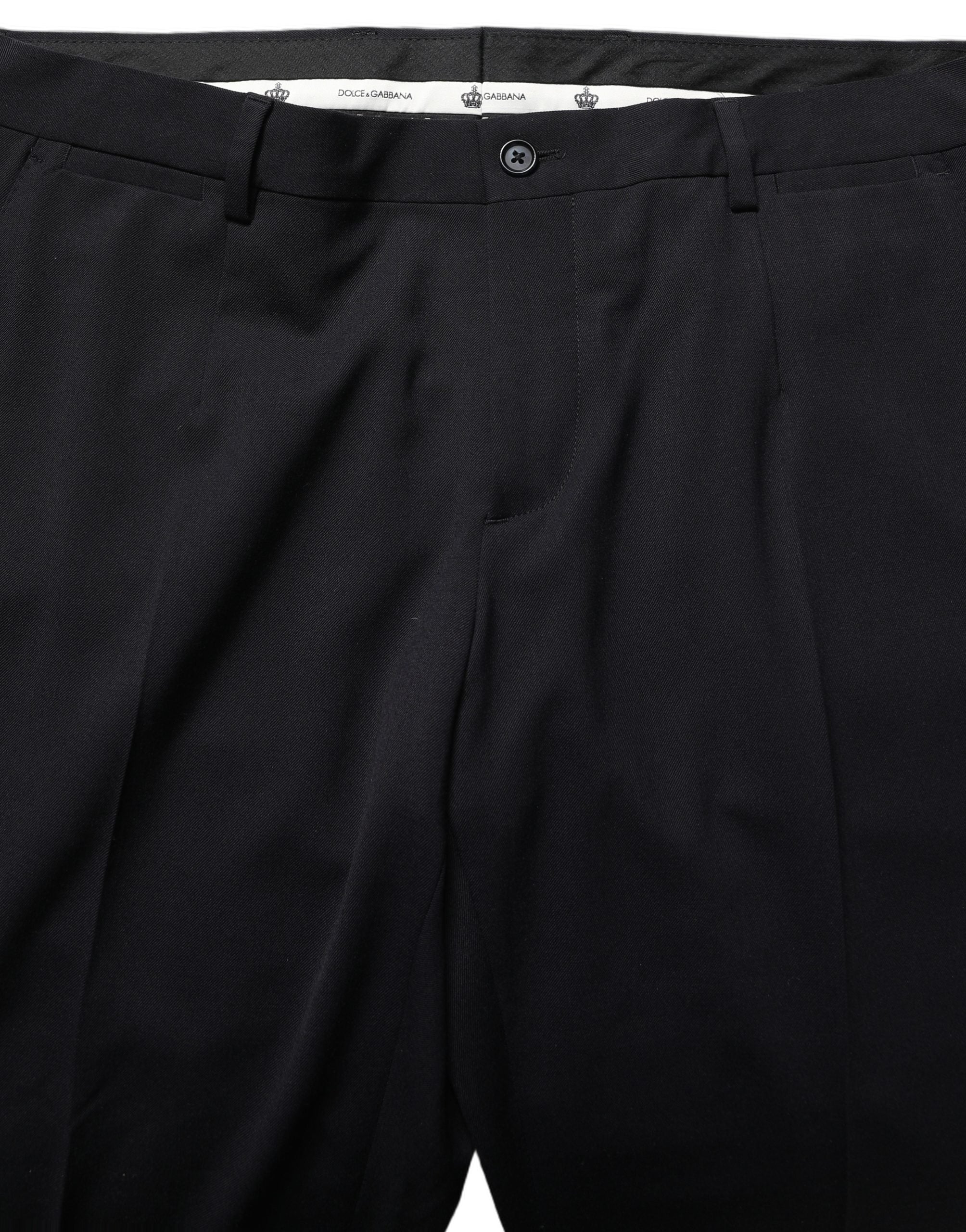 Dolce & Gabbana Black Wool Tapered Leg Designer Trousers