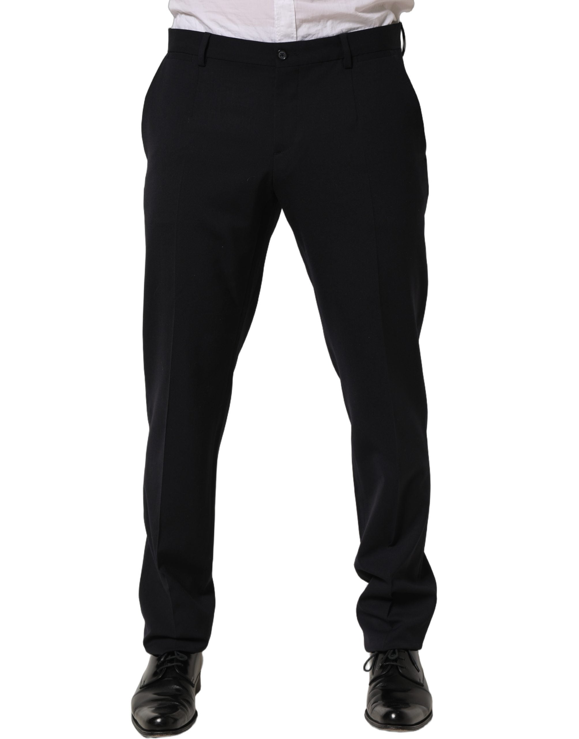 Dolce & Gabbana Black Wool Tapered Leg Designer Trousers