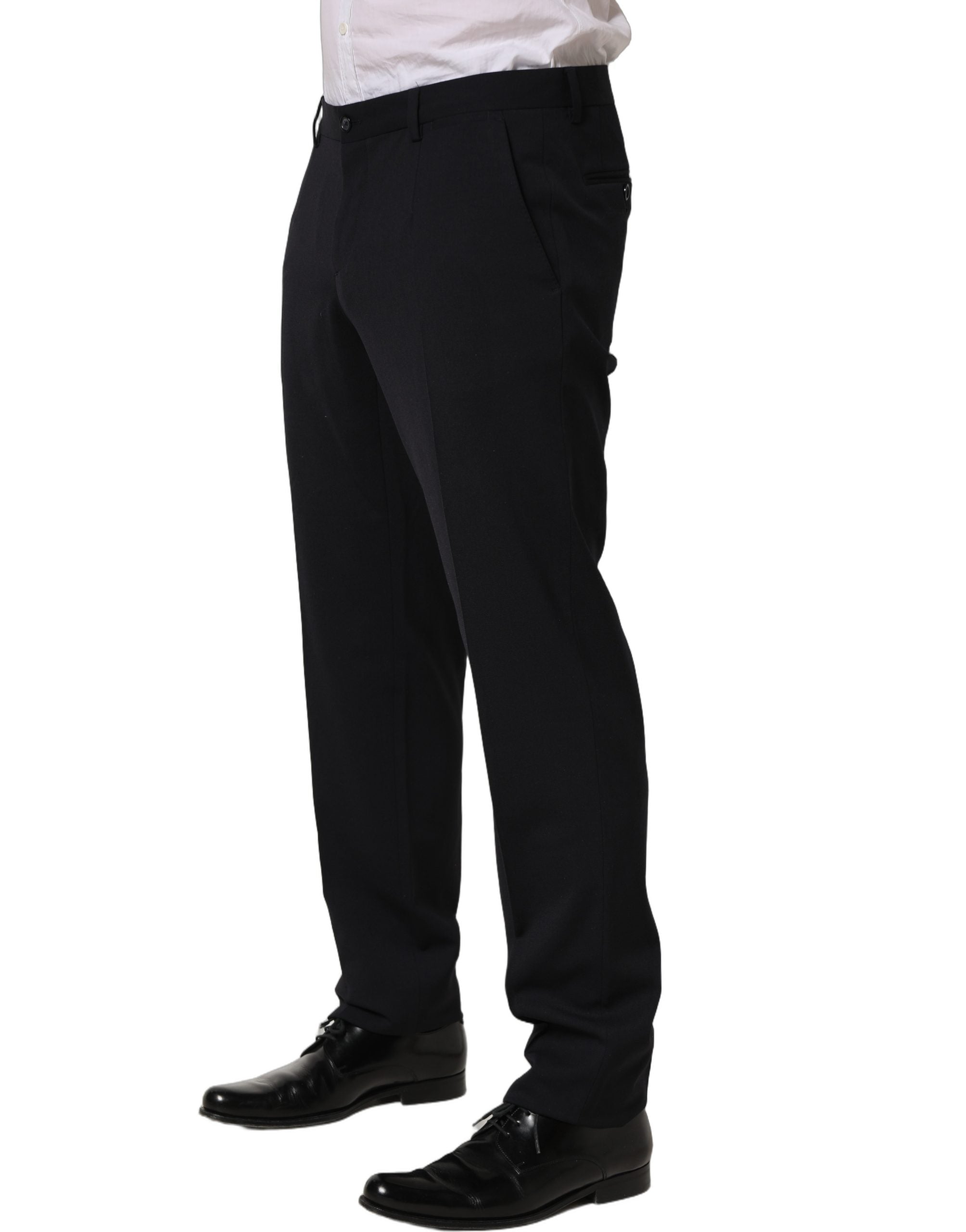 Dolce & Gabbana Black Wool Tapered Leg Designer Trousers