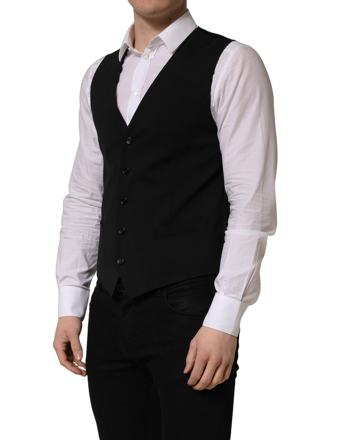 Dolce & Gabbana Black Wool Waistcoat Vest for Timeless Elegance