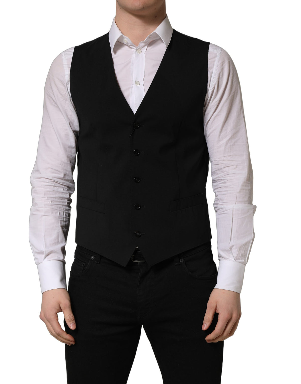 Dolce & Gabbana Black Wool Waistcoat Vest for Timeless Elegance