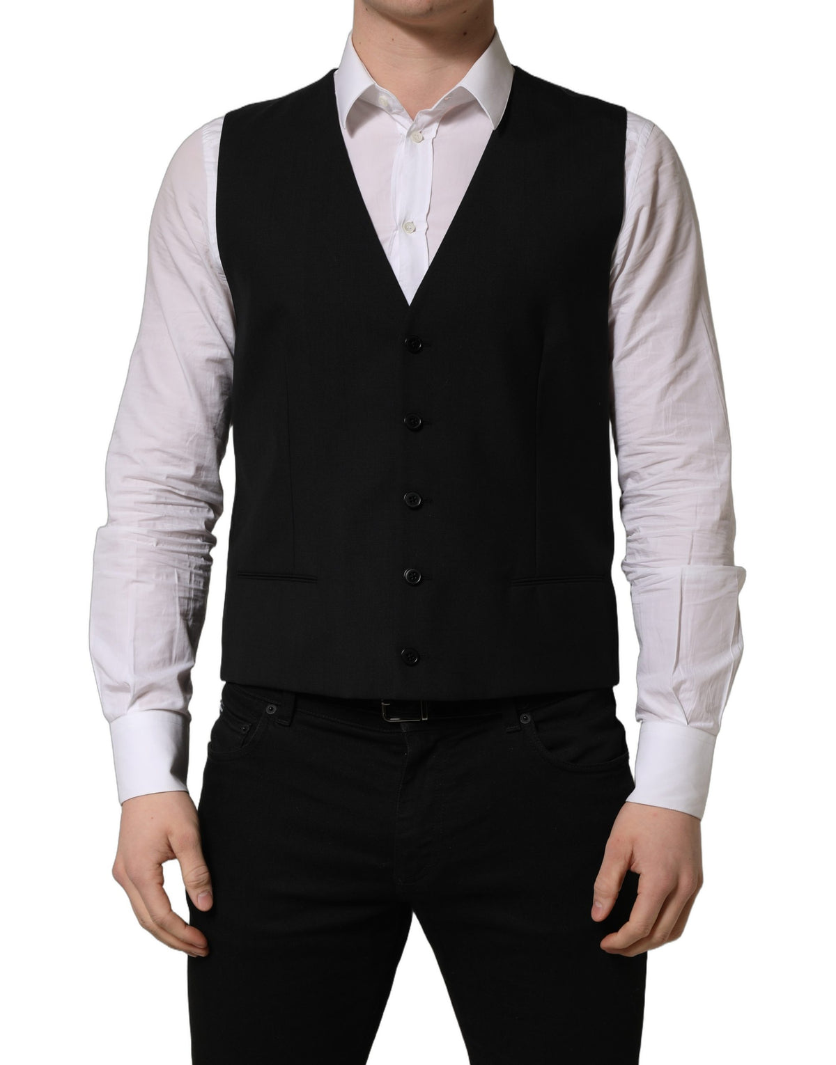 Dolce & Gabbana Black Wool Waistcoat Vest - Timeless Elegance