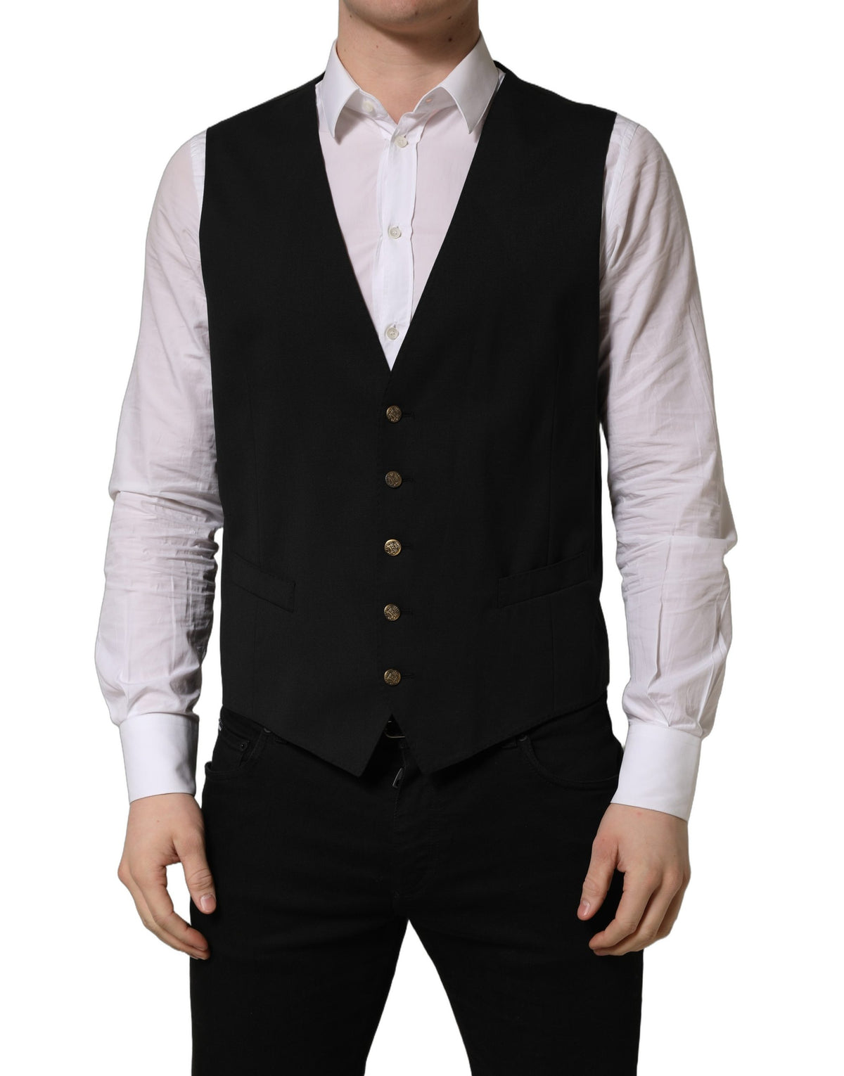Dolce & Gabbana Black Wool Waistcoat Vest for Timeless Elegance