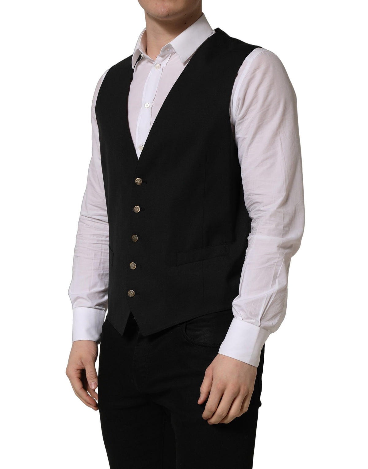 Dolce & Gabbana Black Wool Waistcoat Vest for Timeless Elegance
