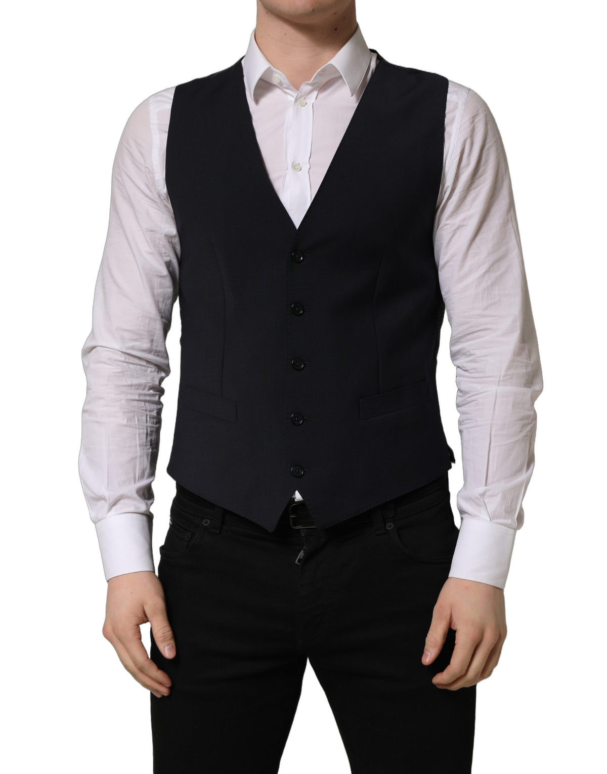 Dolce & Gabbana Black Wool Waistcoat Vest for Luxe Elegance