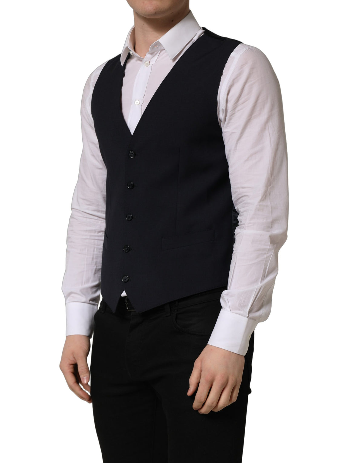 Dolce & Gabbana Black Wool Waistcoat Vest for Timeless Elegance
