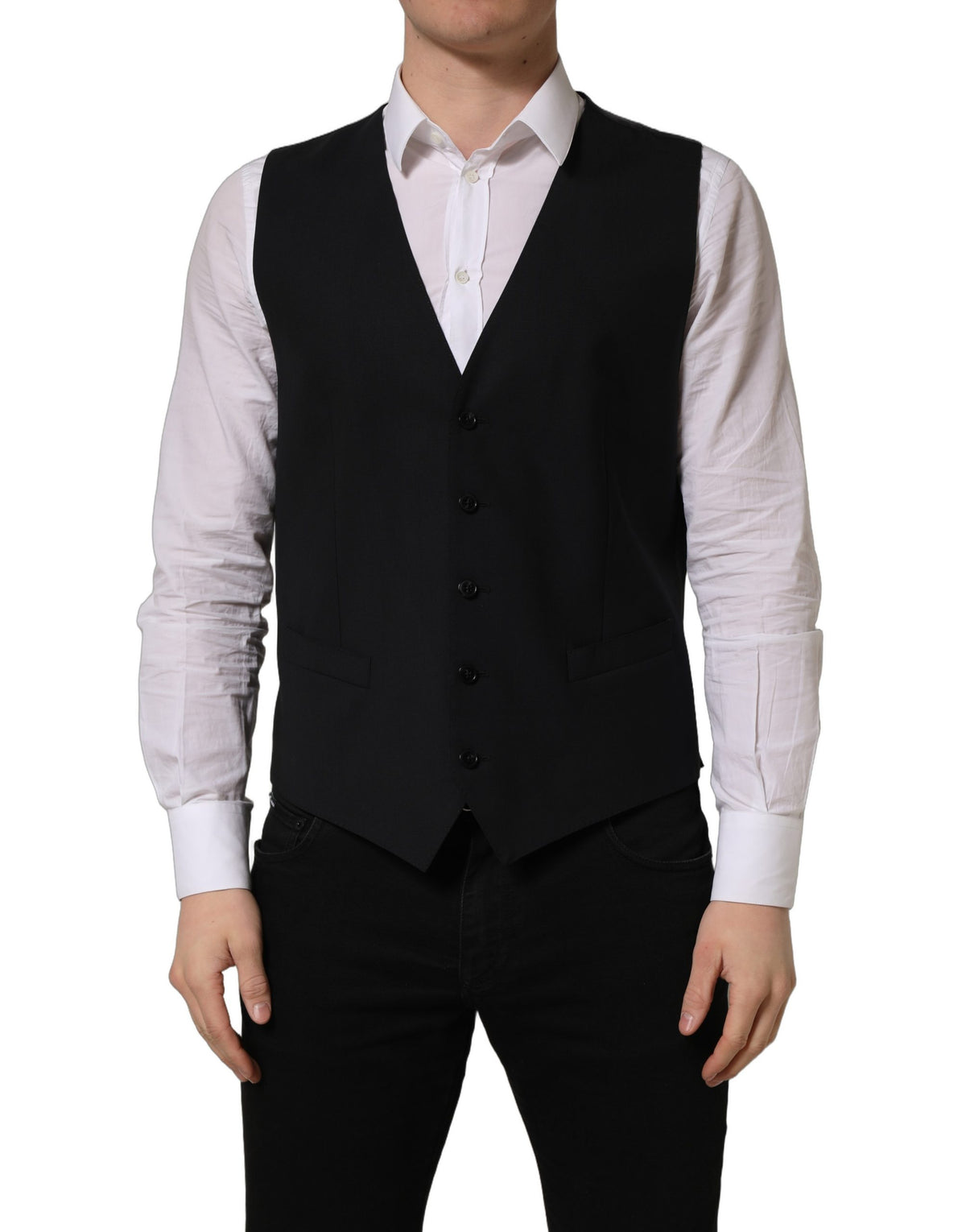 Dolce & Gabbana Black Wool Waistcoat Vest for Timeless Elegance