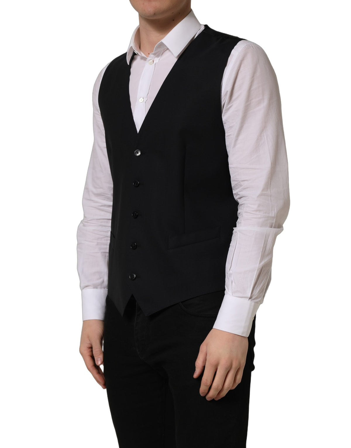 Dolce & Gabbana Black Wool Waistcoat Vest for Timeless Elegance