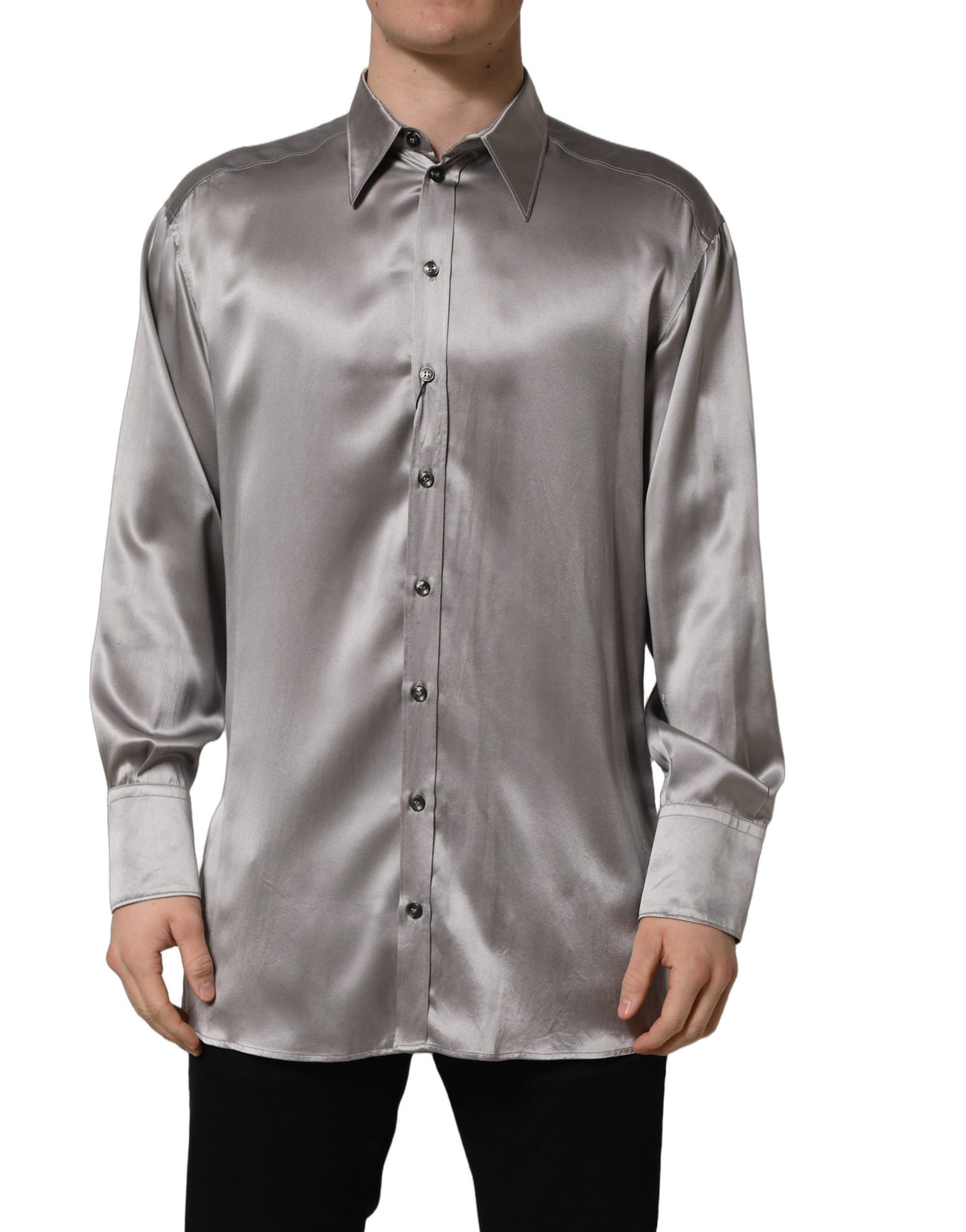 Dolce & Gabbana Metallic Grey Silk Dress Shirt, Timeless Luxury