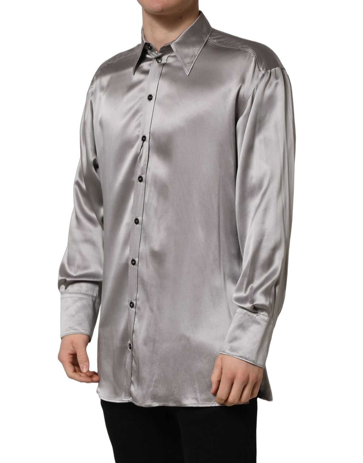Dolce & Gabbana Metallic Grey Silk Dress Shirt - Couture Elegance