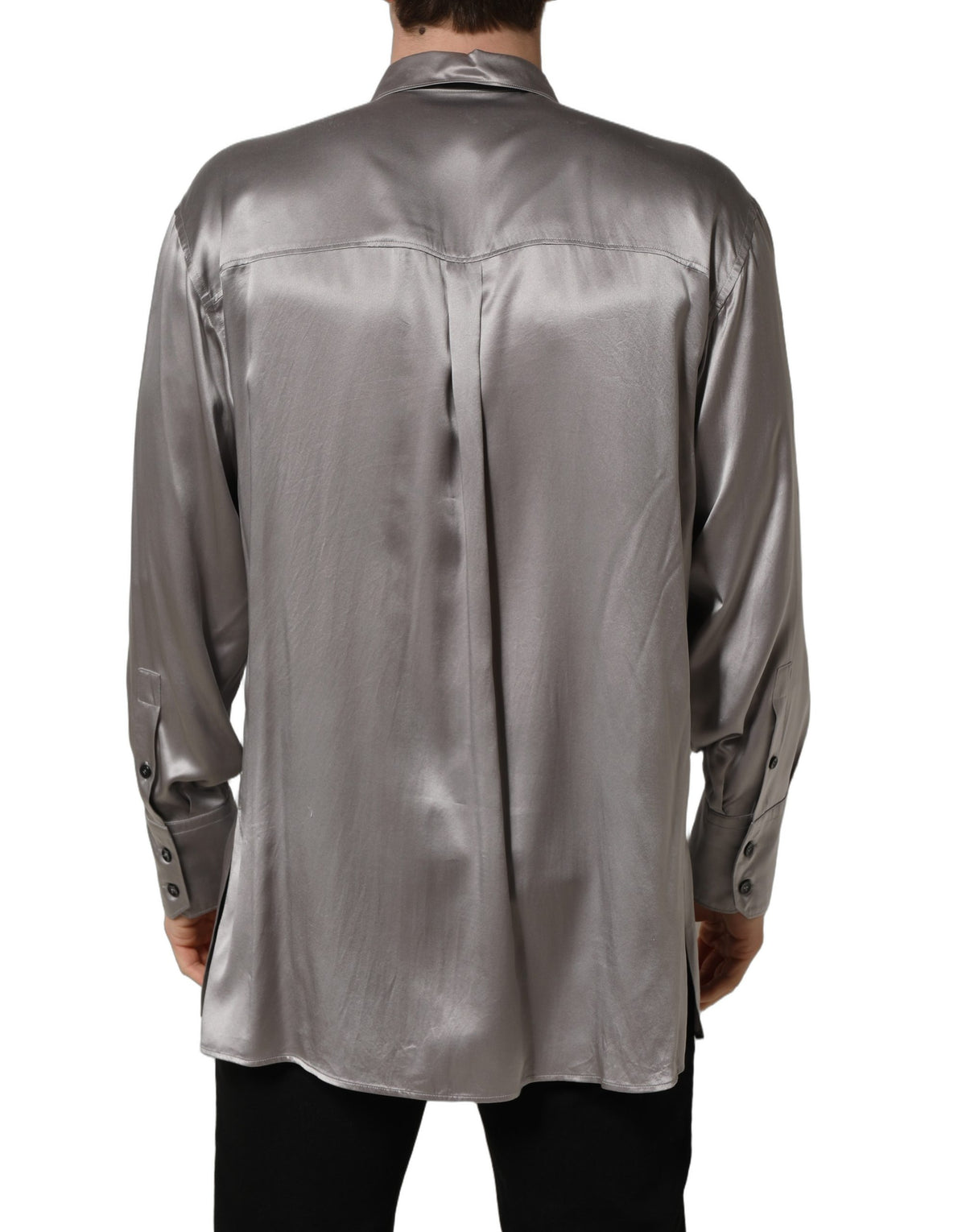 Dolce & Gabbana Metallic Grey Silk Dress Shirt, Timeless Elegance